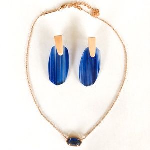 SET-Navy Brushed Glass in Rose Gold Necklace/Ear